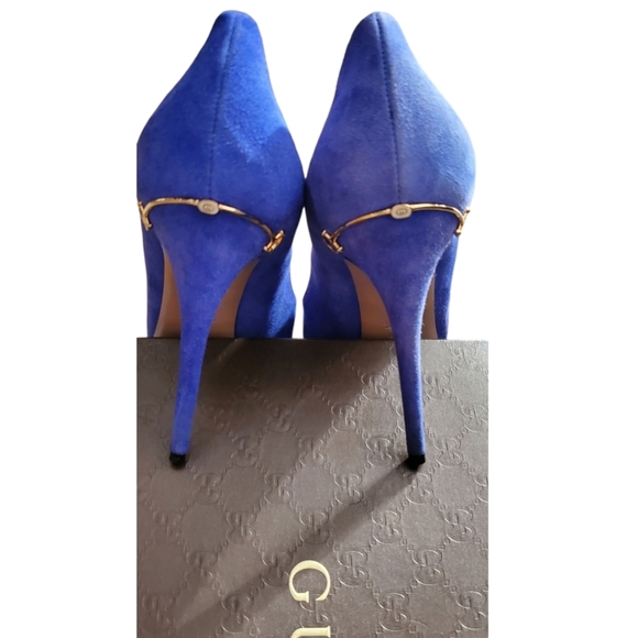 EUC GUCCI Blue Suede Leather Kid Scamosciato Heel Pump IOB - Picture 12 of 12